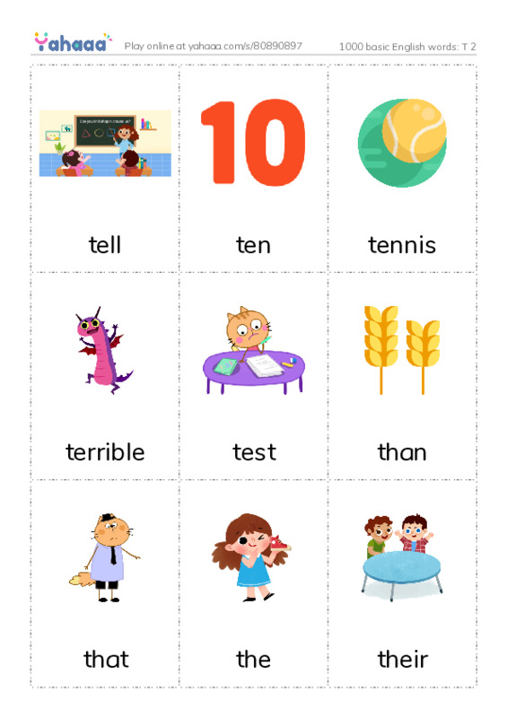1000 basic English words: T 2 PDF flaschards with images