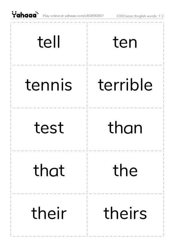 1000 basic English words: T 2 PDF two columns flashcards