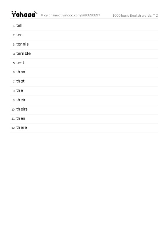 1000 basic English words: T 2 PDF words glossary
