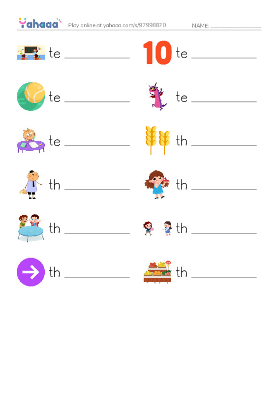 1000 basic English words: T 2 PDF worksheet writing row