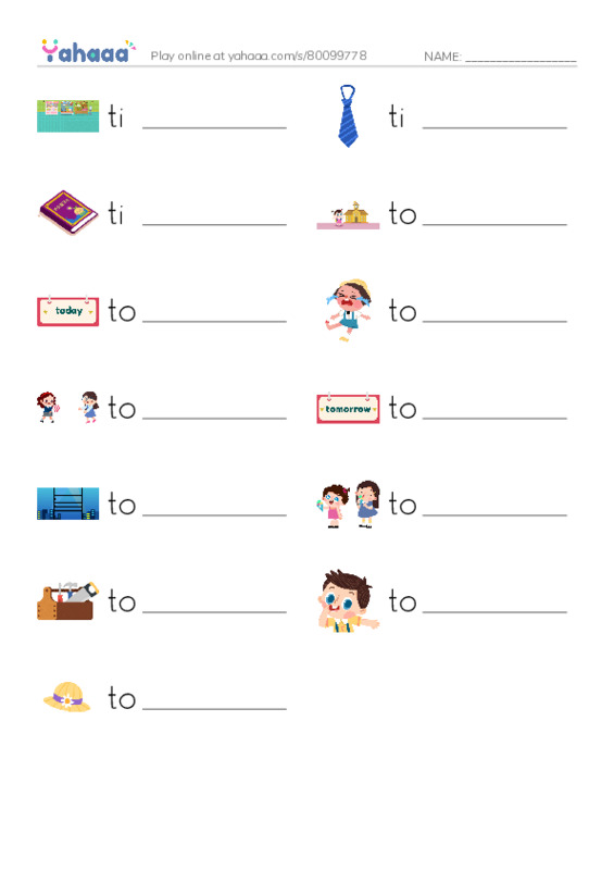 1000 basic English words: T 4 PDF worksheet writing row