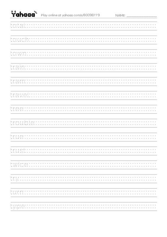 1000 basic English words: T 5 PDF write between the lines worksheet