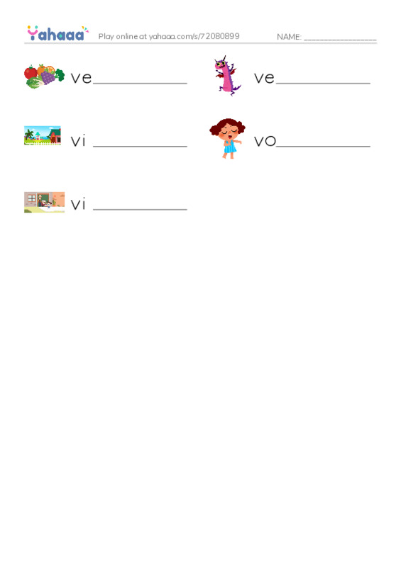 1000 basic English words: V PDF worksheet writing row