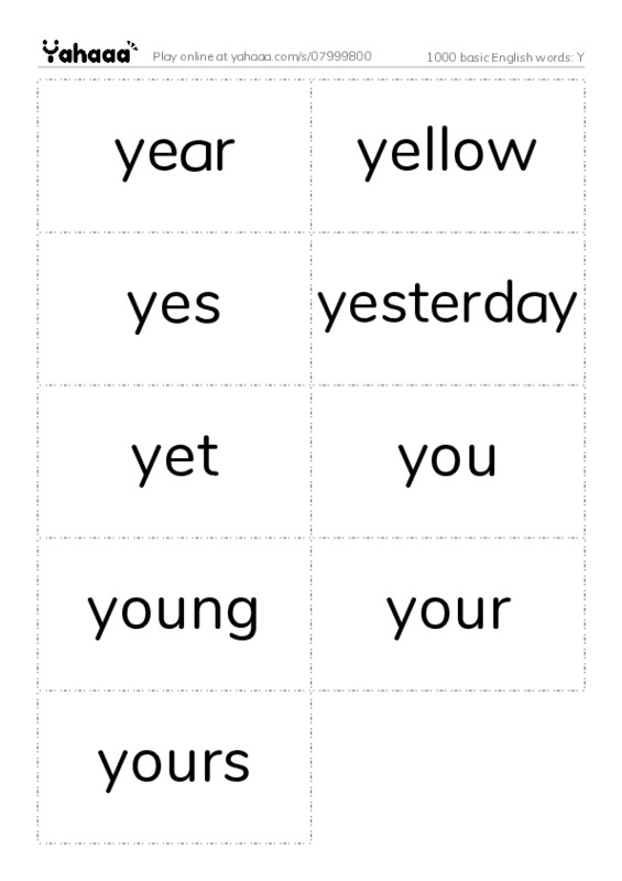 1000 basic English words: Y PDF two columns flashcards