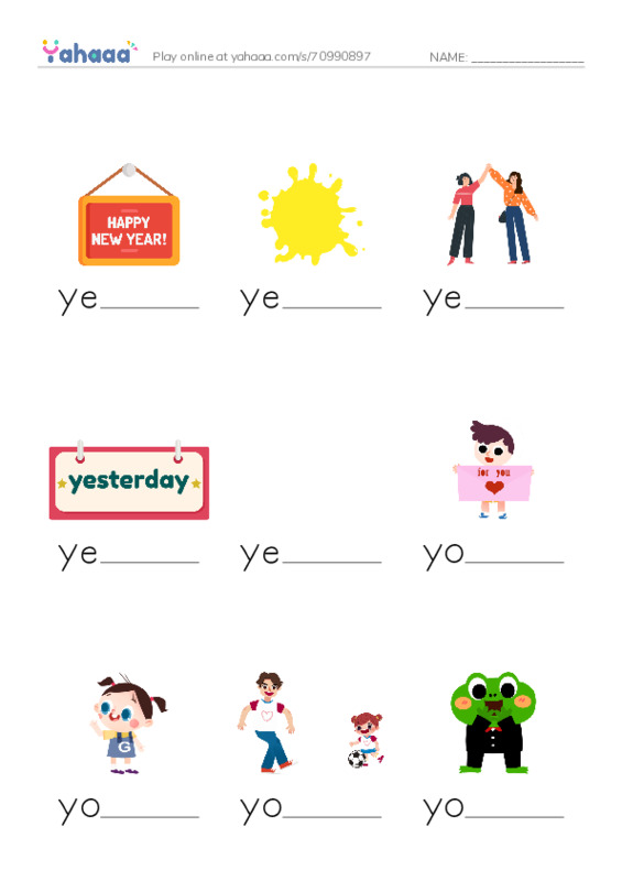 1000 basic English words: Y PDF worksheet to fill in words gaps