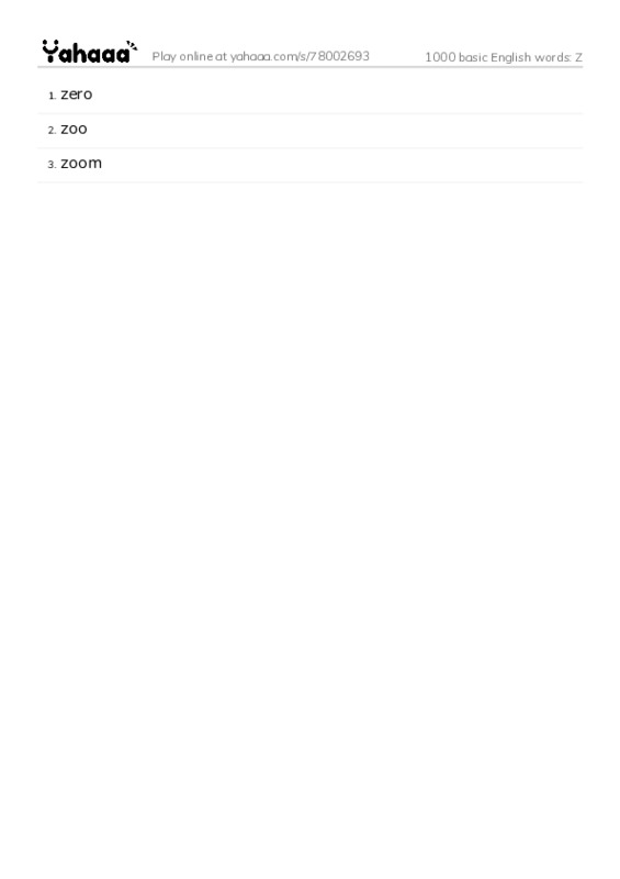1000 basic English words: Z PDF words glossary