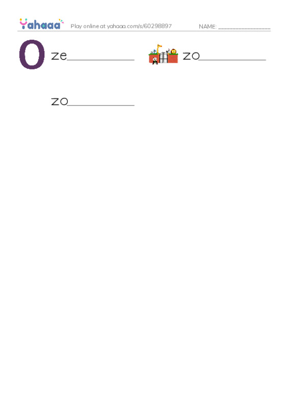 1000 basic English words: Z PDF worksheet writing row