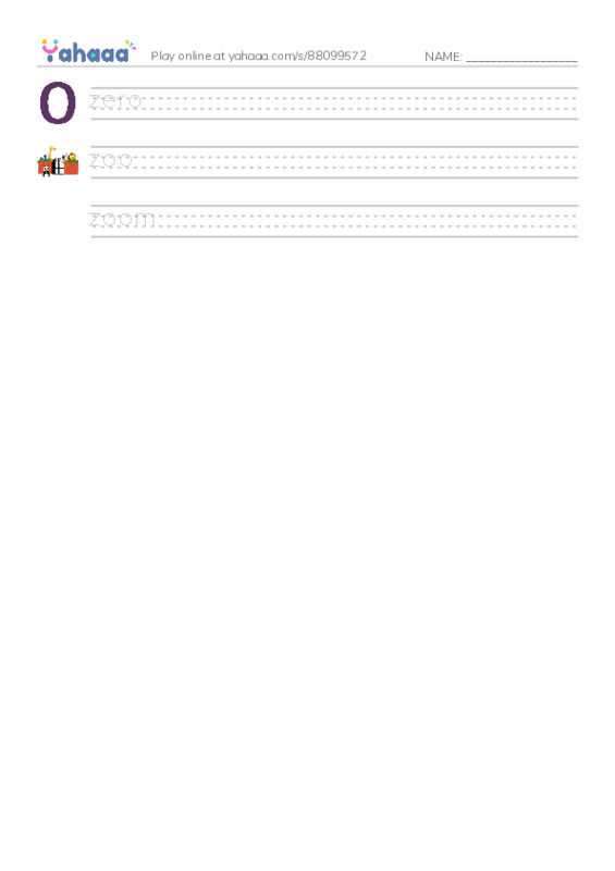 1000 basic English words: Z PDF write between the lines worksheet