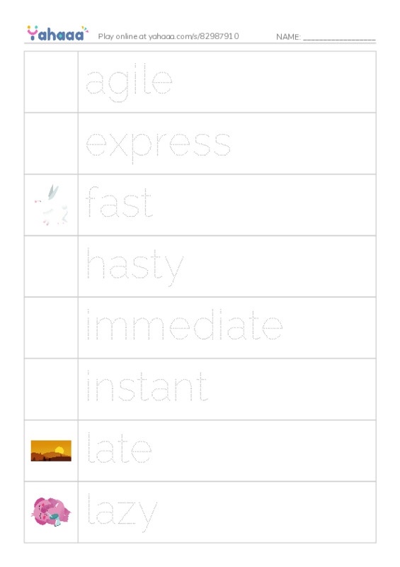 Common Adjectives in English: speed 1 PDF one column image words
