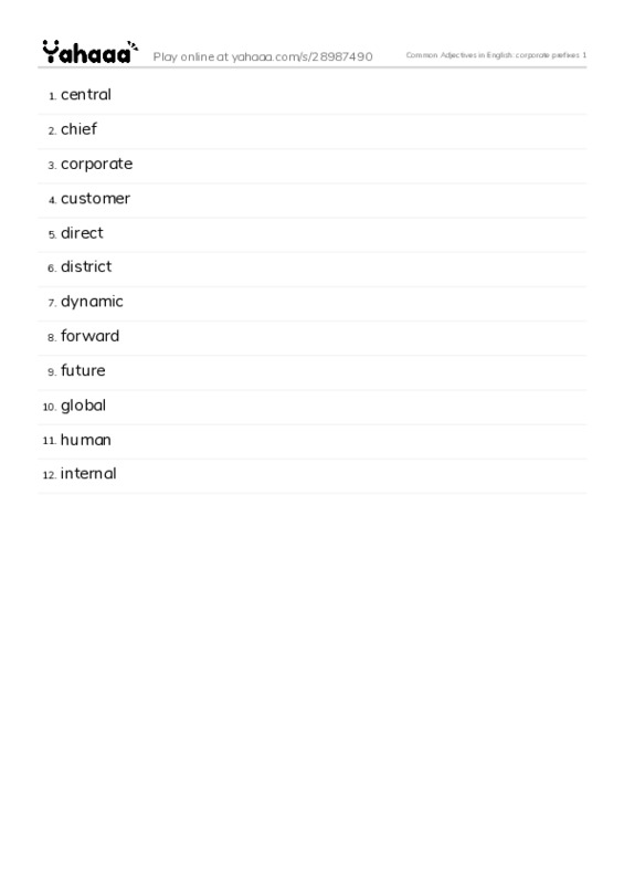 Common Adjectives in English: corporate prefixes 1 PDF words glossary