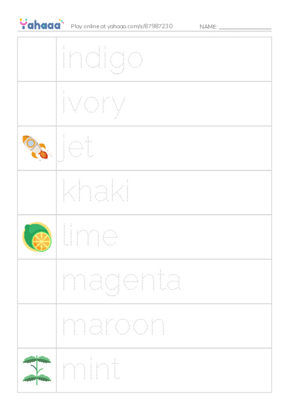 Common Adjectives in English: colors 5 PDF one column image words