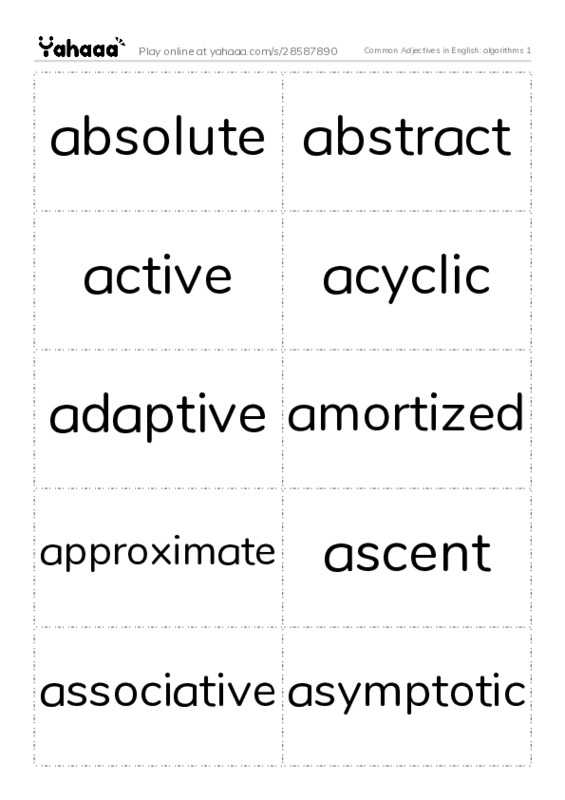 Common Adjectives in English: algorithms 1 PDF two columns flashcards