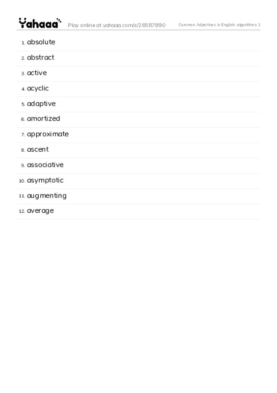 Common Adjectives in English: algorithms 1 PDF words glossary