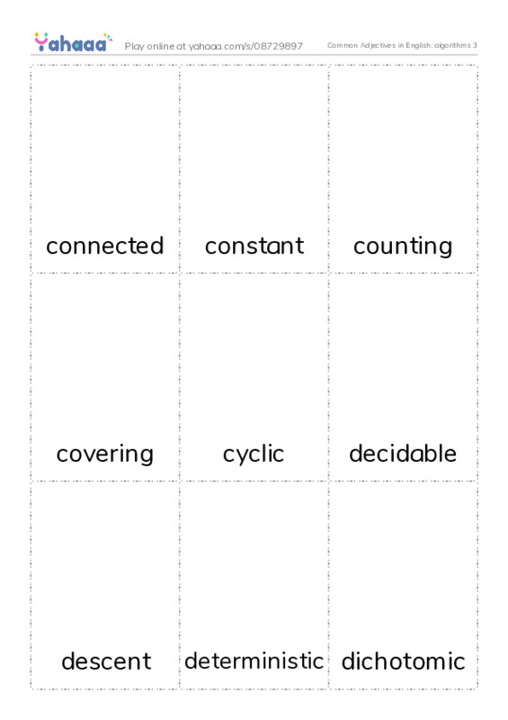 Common Adjectives in English: algorithms 3 PDF flaschards with images