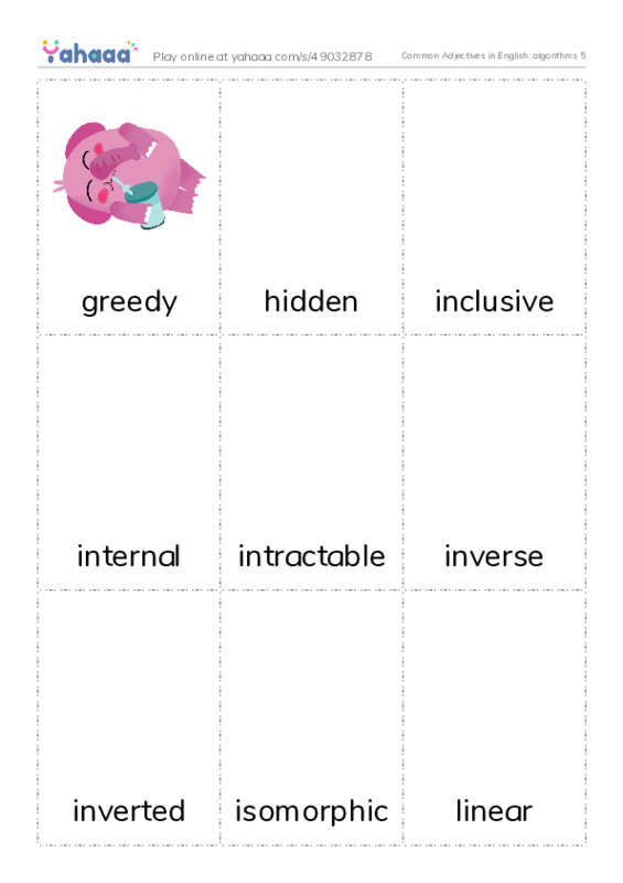 Common Adjectives in English: algorithms 5 PDF flaschards with images
