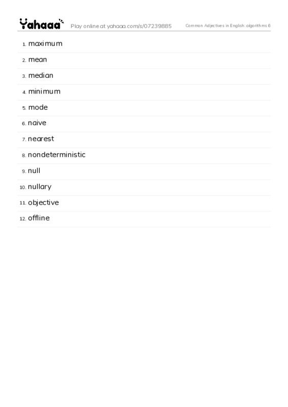 Common Adjectives in English: algorithms 6 PDF words glossary