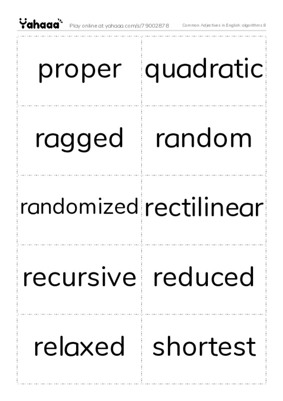 Common Adjectives in English: algorithms 8 PDF two columns flashcards