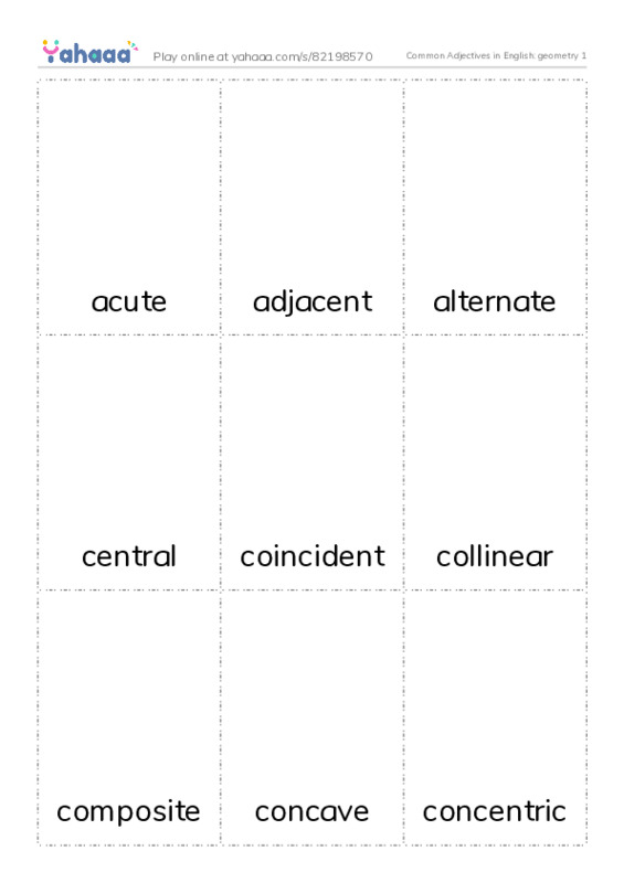 Common Adjectives in English: geometry 1 PDF flaschards with images