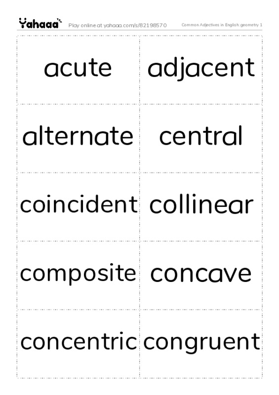 Common Adjectives in English: geometry 1 PDF two columns flashcards
