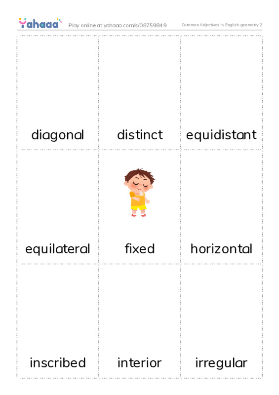 Common Adjectives in English: geometry 2 PDF flaschards with images