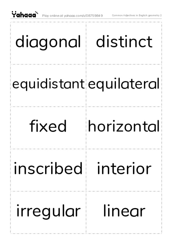 Common Adjectives in English: geometry 2 PDF two columns flashcards