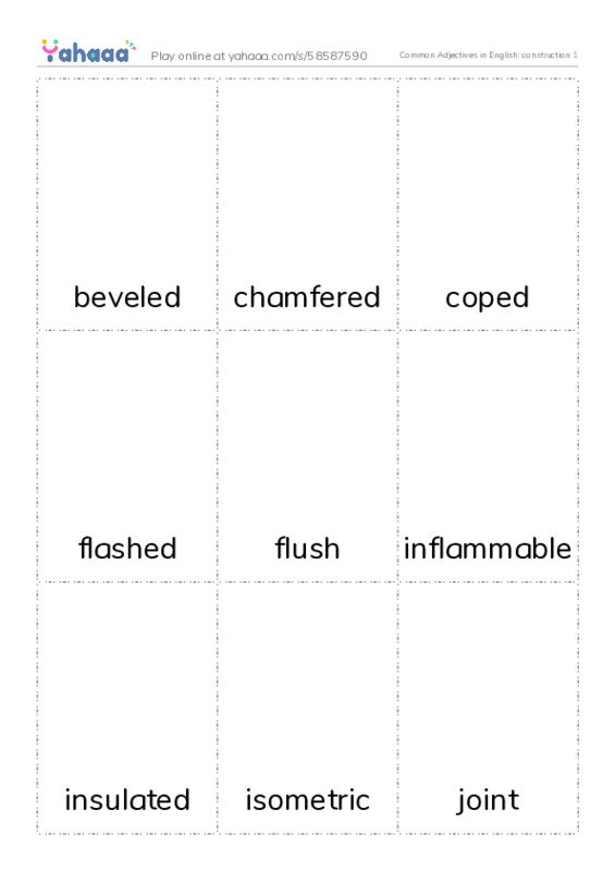 Common Adjectives in English: construction 1 PDF flaschards with images