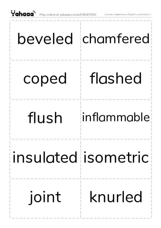 Common Adjectives in English: construction 1 PDF two columns flashcards