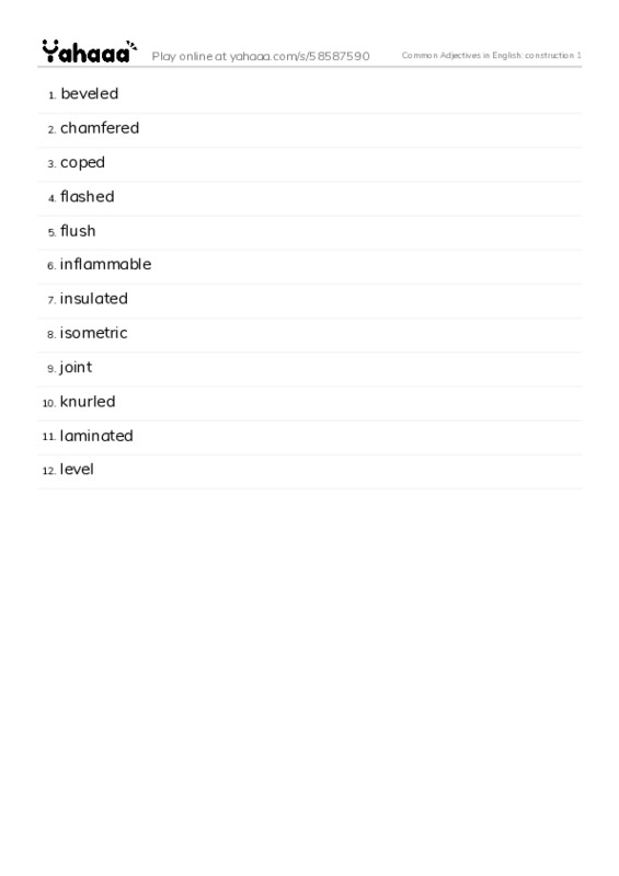 Common Adjectives in English: construction 1 PDF words glossary