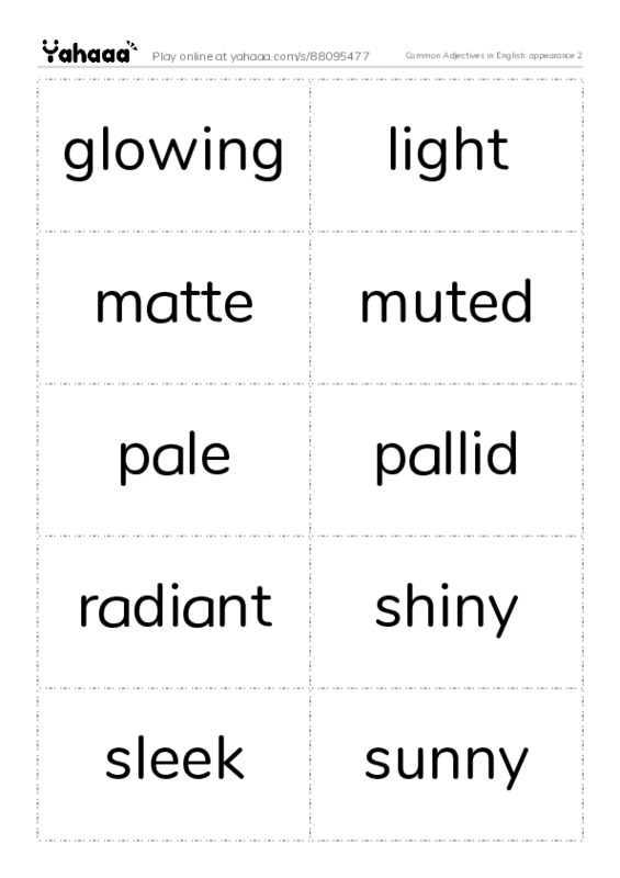 Common Adjectives in English: appearance 2 PDF two columns flashcards