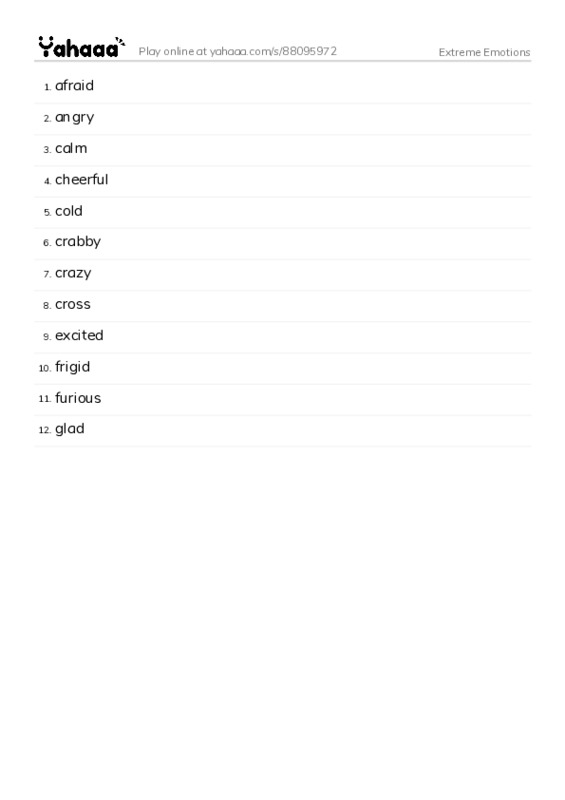 Extreme Emotions PDF words glossary