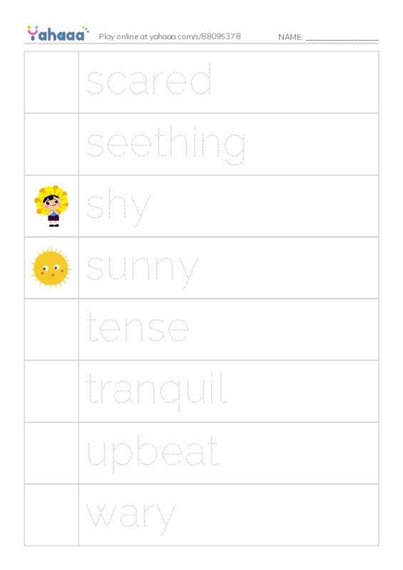 Common Adjectives in English: emotions 3 PDF one column image words