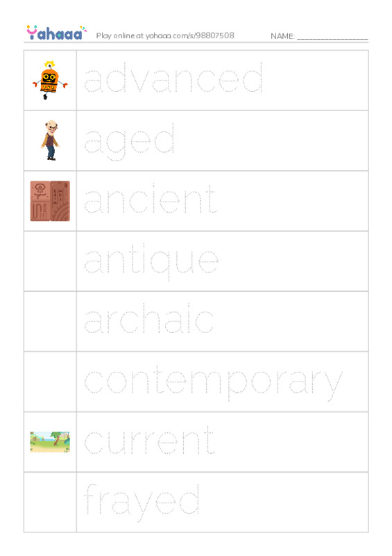 Common Adjectives in English: age 1 PDF one column image words