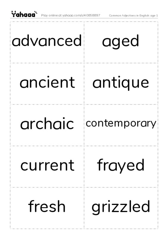 Common Adjectives in English: age 1 PDF two columns flashcards
