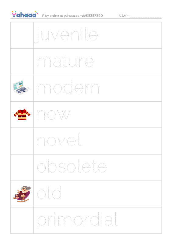 Common Adjectives in English: age 2 PDF one column image words