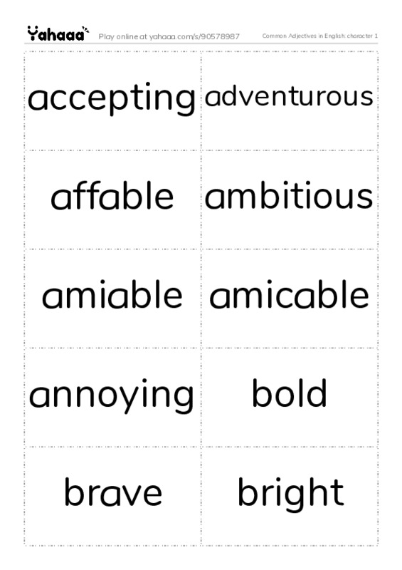 Common Adjectives in English: character 1 PDF two columns flashcards