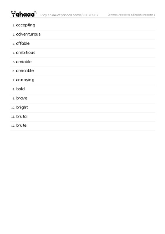 Common Adjectives in English: character 1 PDF words glossary