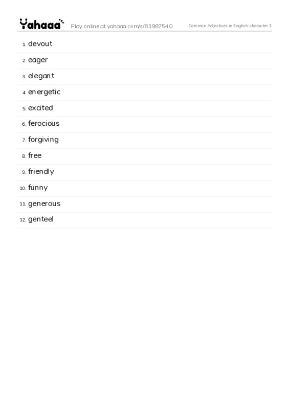Common Adjectives in English: character 3 PDF words glossary