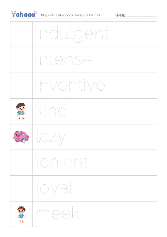 Common Adjectives in English: character 5 PDF one column image words