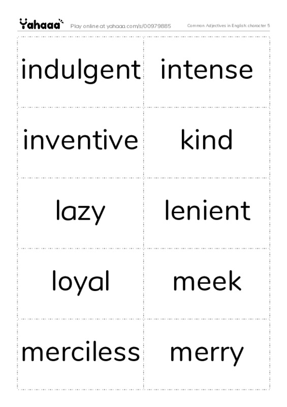 Common Adjectives in English: character 5 PDF two columns flashcards