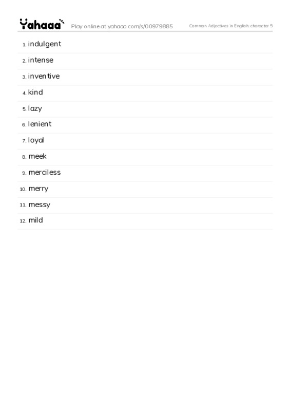 Common Adjectives in English: character 5 PDF words glossary