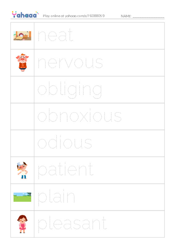 Common Adjectives in English: character 6 PDF one column image words