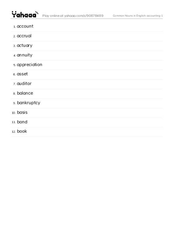 Common Nouns in English: accounting 1 PDF words glossary