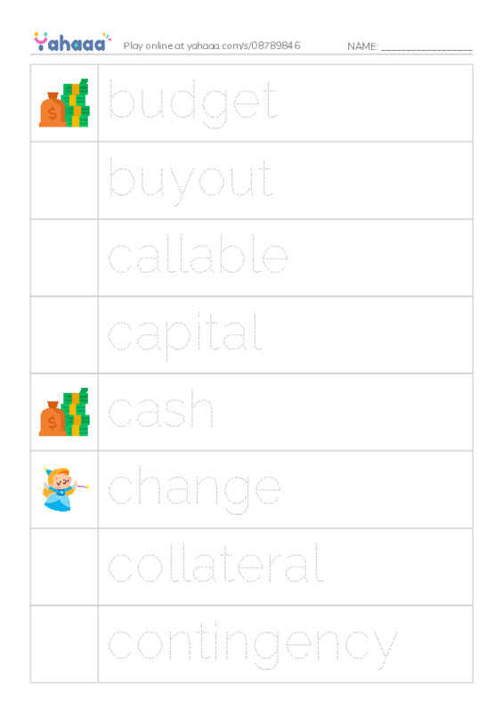 Common Nouns in English: accounting 2 PDF one column image words
