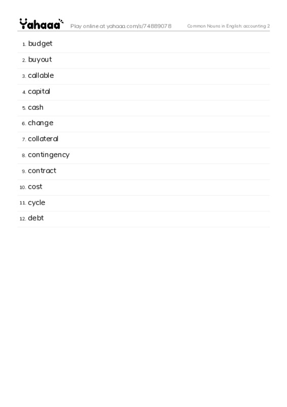 Common Nouns in English: accounting 2 PDF words glossary