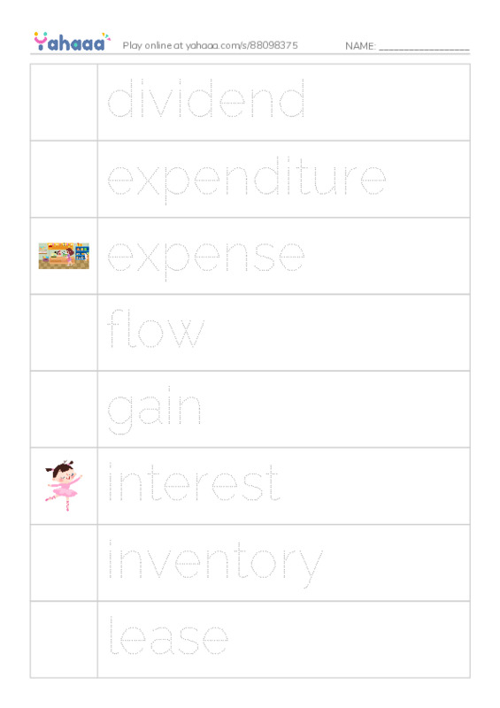 Common Nouns in English: accounting 3 PDF one column image words