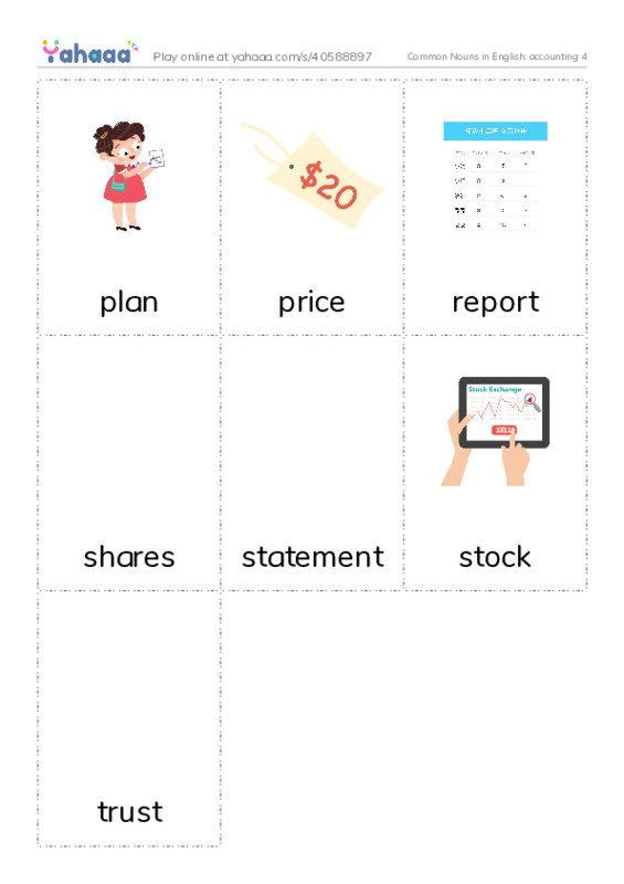 Common Nouns in English: accounting 4 PDF flaschards with images