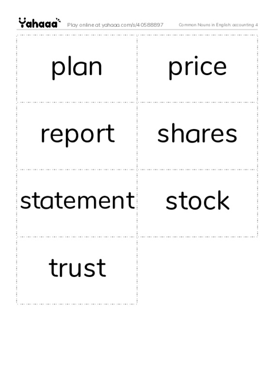 Common Nouns in English: accounting 4 PDF two columns flashcards