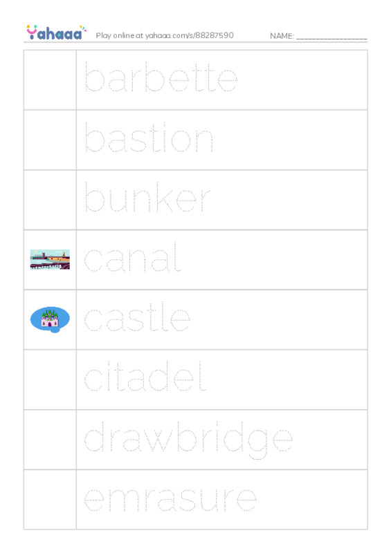 Common Nouns in English: fortifications 1 PDF one column image words