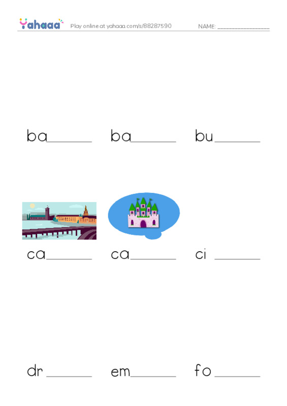 Common Nouns in English: fortifications 1 PDF worksheet to fill in words gaps