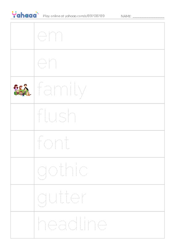 Common Nouns in English: typography 2 PDF one column image words